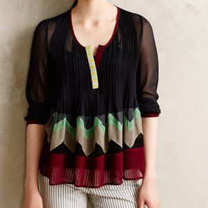 Anthropologie Sela Peasant Blouse Black Peplum Top By Tanvi Kedia, Sz XSP Petite